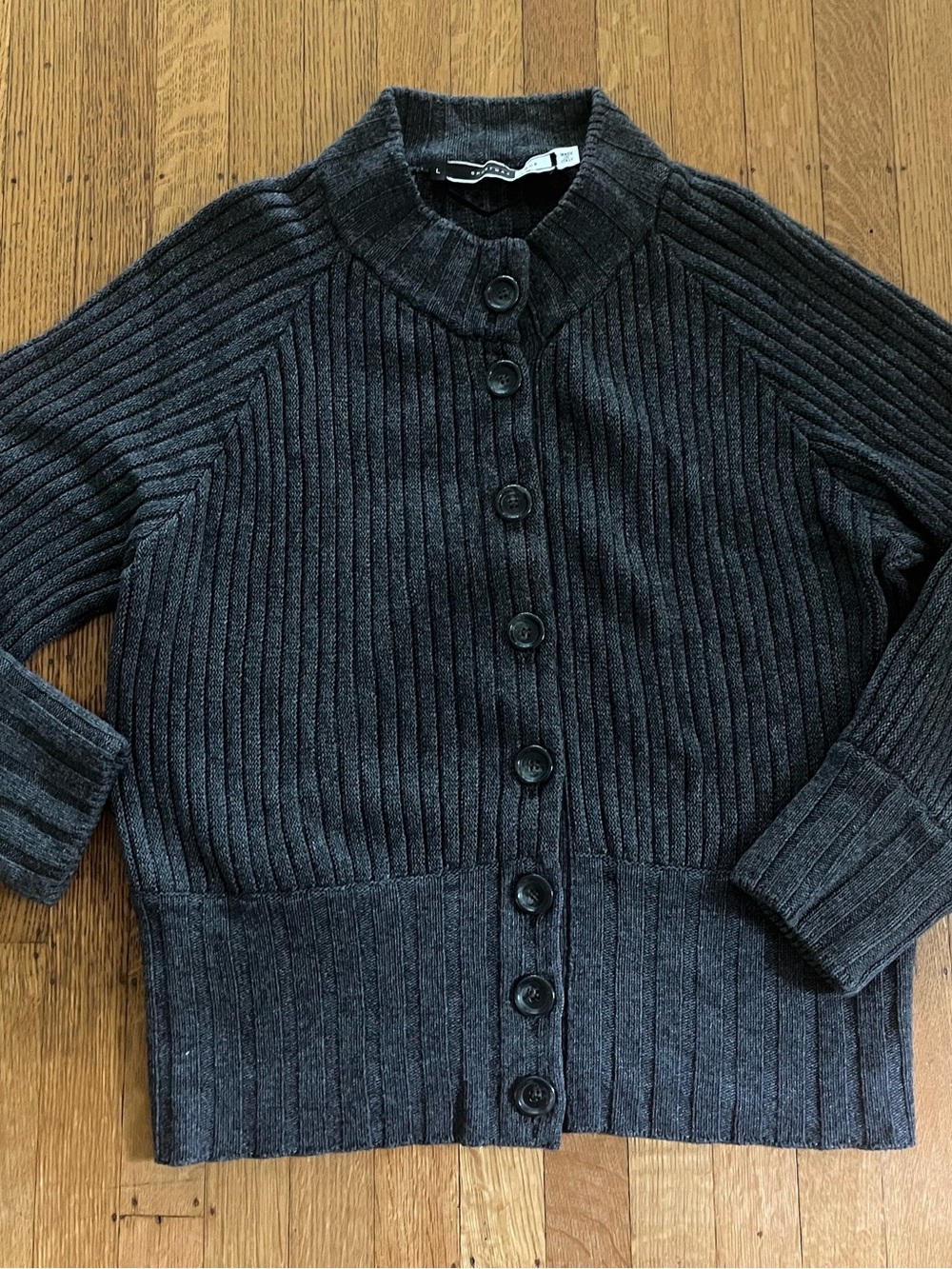 Sportmax Charcoal Ribbed Button-Up Cardigan